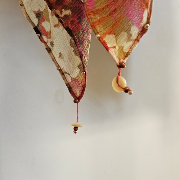 Sigrid Olsen 100% Silk Beaded Pink & Brown Floral Poncho Unsized Boho Gypsy - Picture 5 of 7